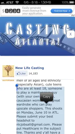 Game screenshot Casting ATL - Local casting calls for extras, actors, models, dancers, musicians, interns, and crew in Atlanta Georgia. hack