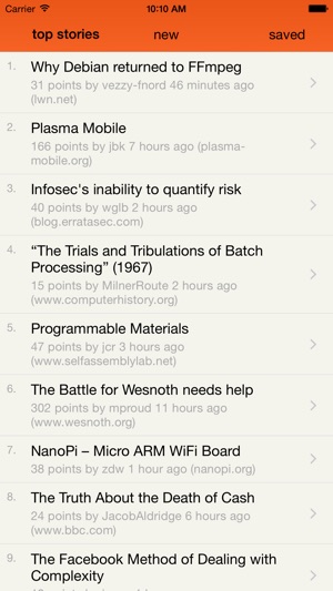 Y Hourly - a free Hacker News app for ne