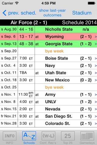 Gridiron 2015 College Football Live Scores and Schedules screenshot 2