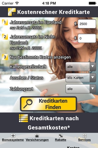 Kreditkarten vergleich screenshot 2