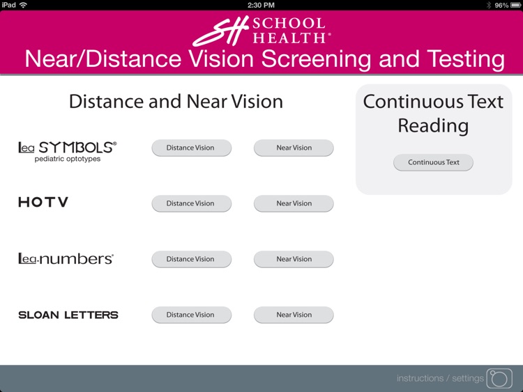 School Health Near/Distance Vision Screening and Testing