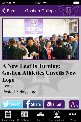 Goshen College Athletics screenshot 2