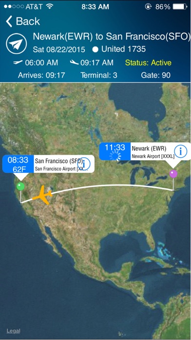 San Francisco Airport (SFO) Flight Tracker Screenshot 1
