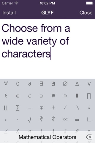 Glyf: Unicode keyboard screenshot 2