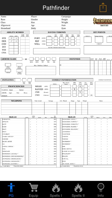 Real Sheet: Pathfinder + Dice Table