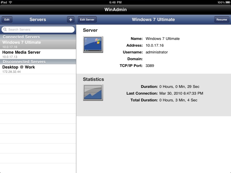 WinAdmin, Remote Desktop for iPad