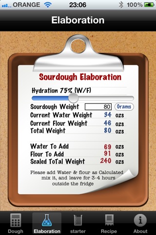 Sourdough calculator screenshot 2