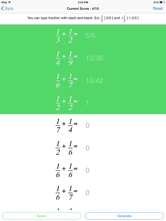 Math Practice for Fraction