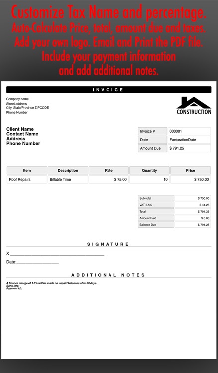 PDF Invoice Generator : Quick and Easy invoicing template app for the mobile freelancers