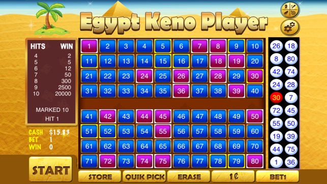 Egypt Keno Player - Casino Style Keno