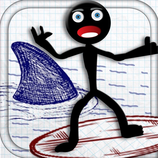 Stick-man Doodle Steps: Dont Step on The Shark Fins