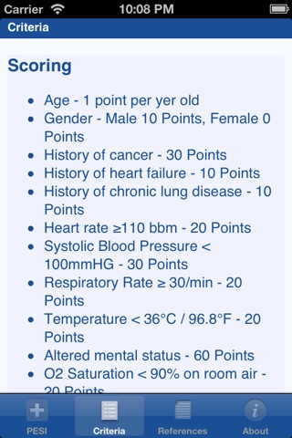 Pulmonary Embolism Severity Index (PESI) screenshot 3