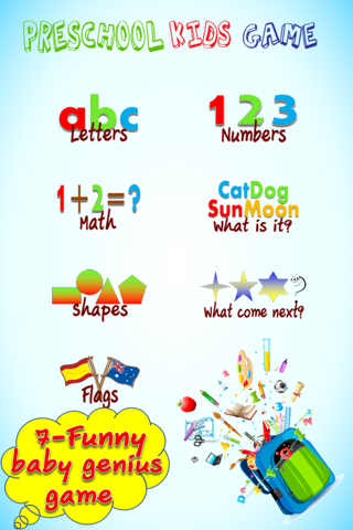Preschool Kids Game : 7 Educational Learning English is Fun (Preschool math, abc, number, letter, Word, spelling, First Words, Sight Words) screenshot 2