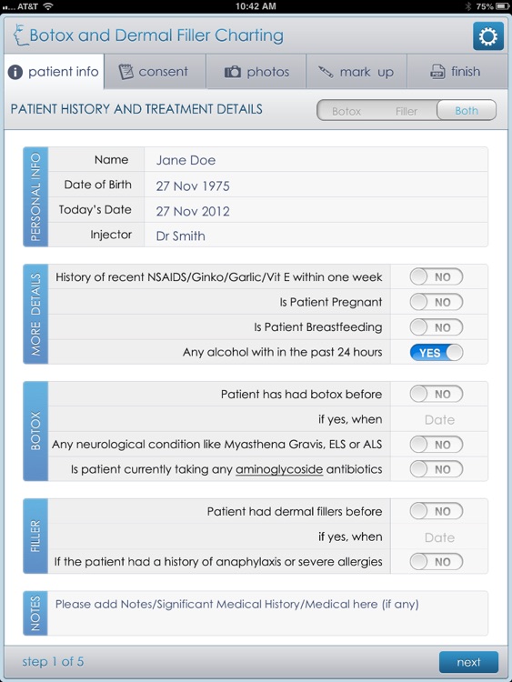 Botox and Dermal Filler Charting