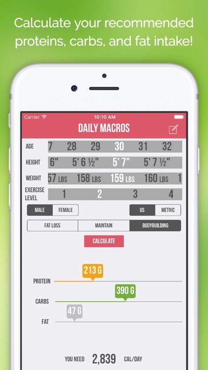 Daily Macros - Harris Benedict Formula Based Carb, Protein, Fat Macronutrient ratios and Calorie Calculator