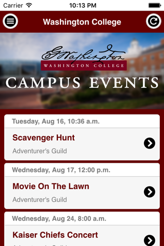 Washington College Events screenshot 2