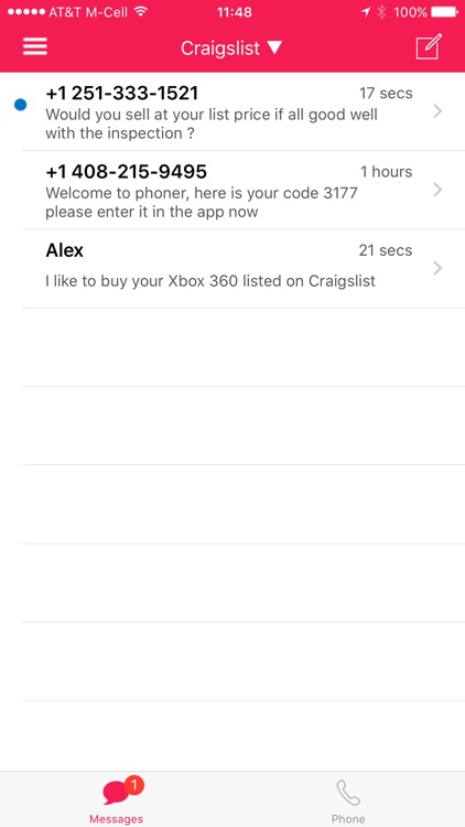 Phoner 2nd Phone Number Text