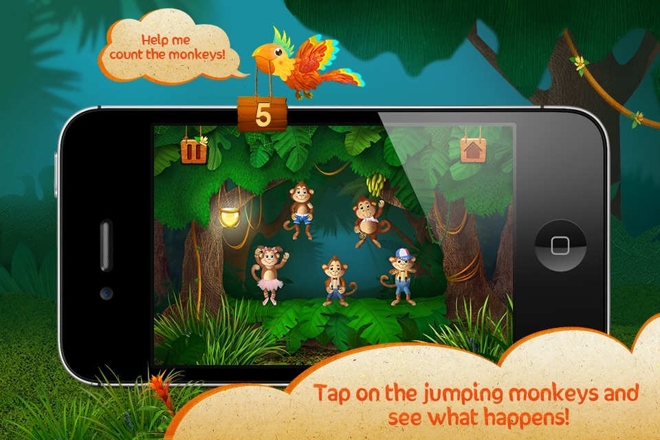 Kids Academy ∙ 5 little monkeys jumping on the bed. Interactive Nursery Rhyme. screenshot 2