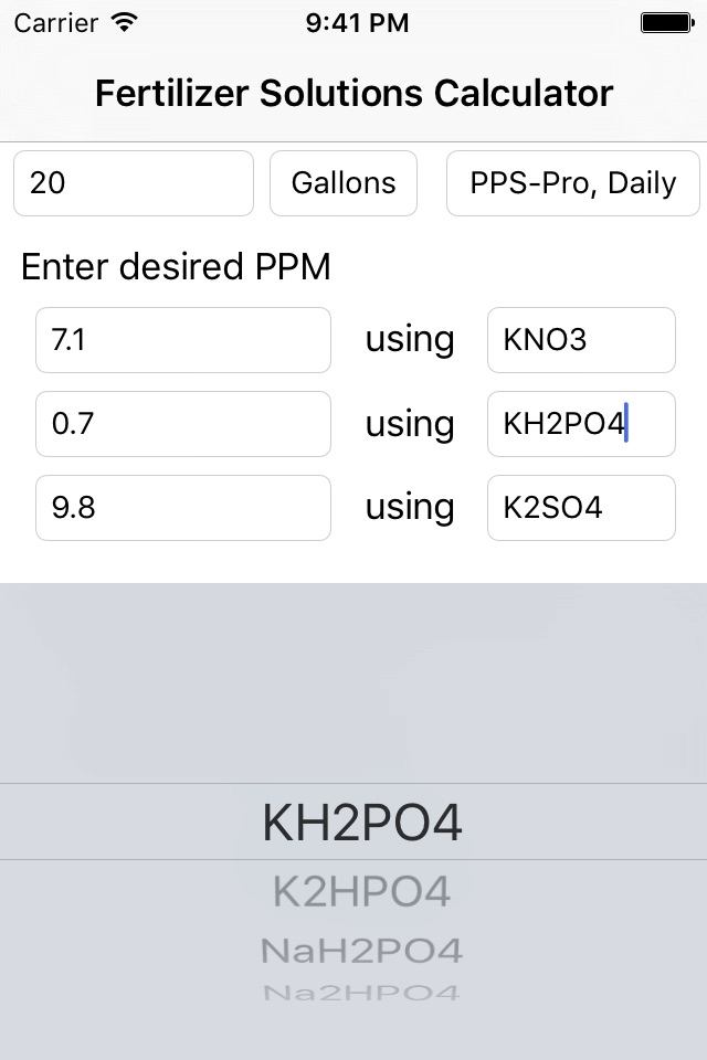 FertCalc - Aquarium Fertilizer Solution Calculator Macro Solutions in PPM screenshot 2