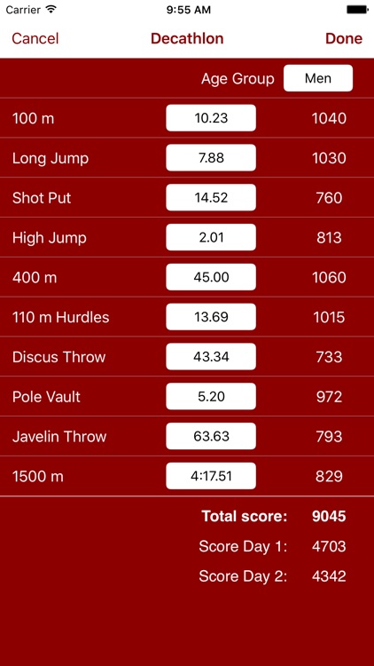 Score Calc - Calculator and Scoring Tables for Athletics Combined Events
