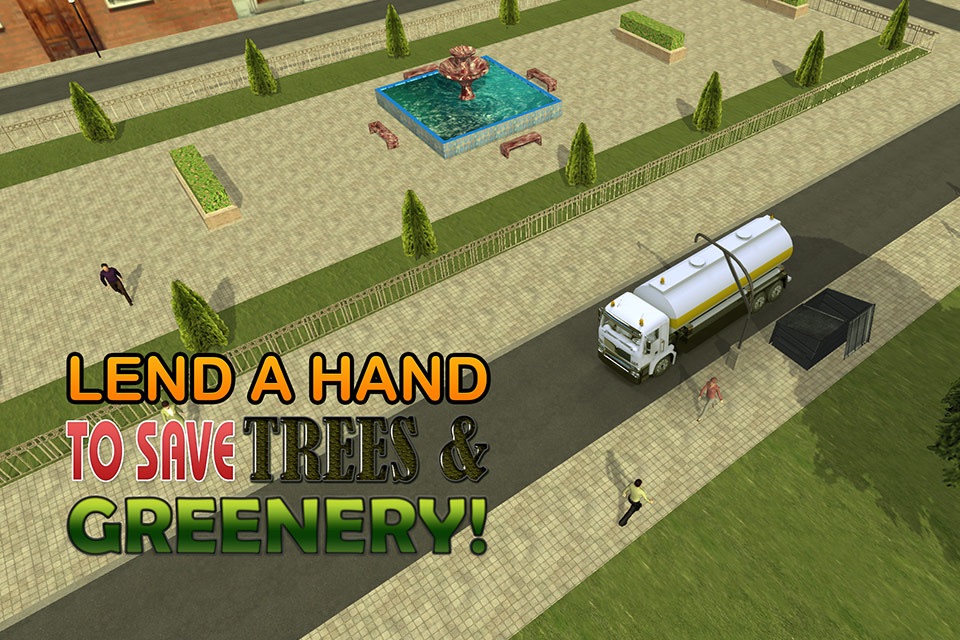 3D Water Truck Simulator - Road cleaning, plantation and watering simulation game screenshot 2