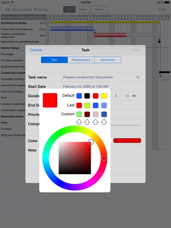 Project Planner HD -Task & Res Mgmt on Gantt chart