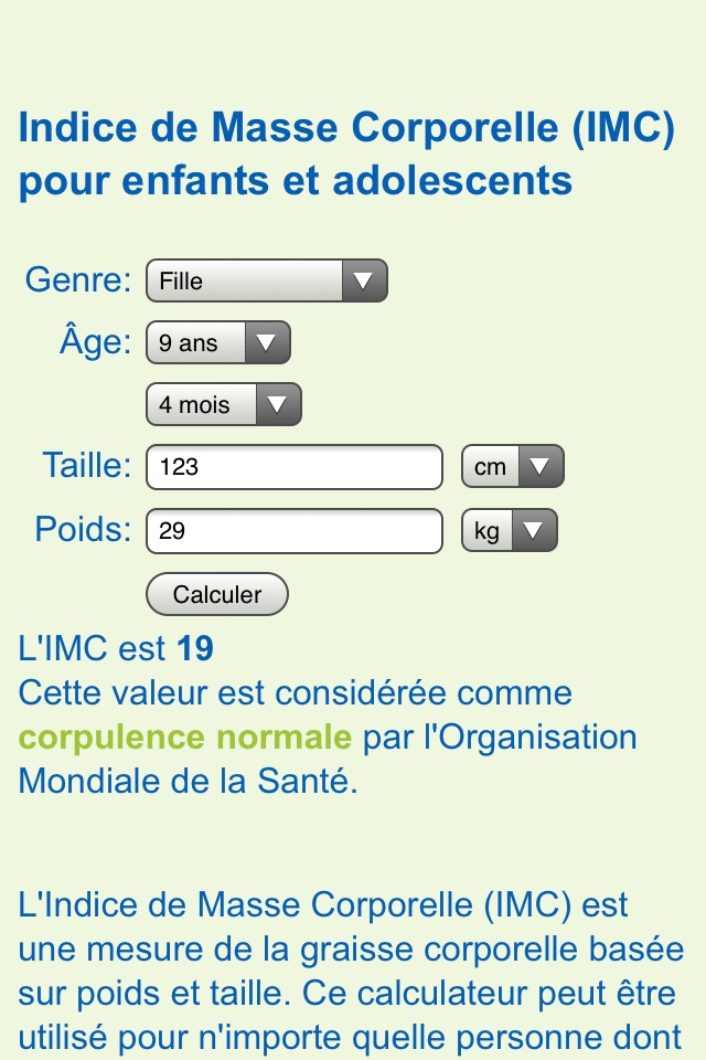 Child BMI Calculator (Body Mass Indicator for Children and Adolescents) screenshot 2