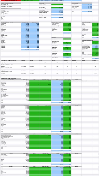 House Flipping Spreadsheet Real Estate Investors