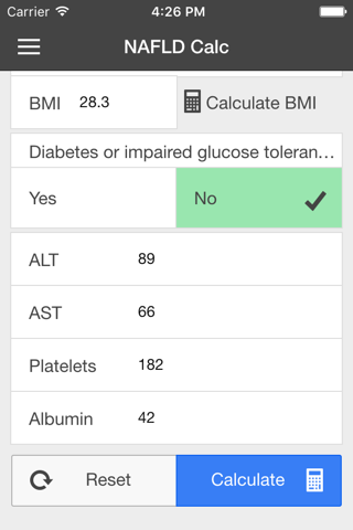 NAFLD Calc screenshot 3