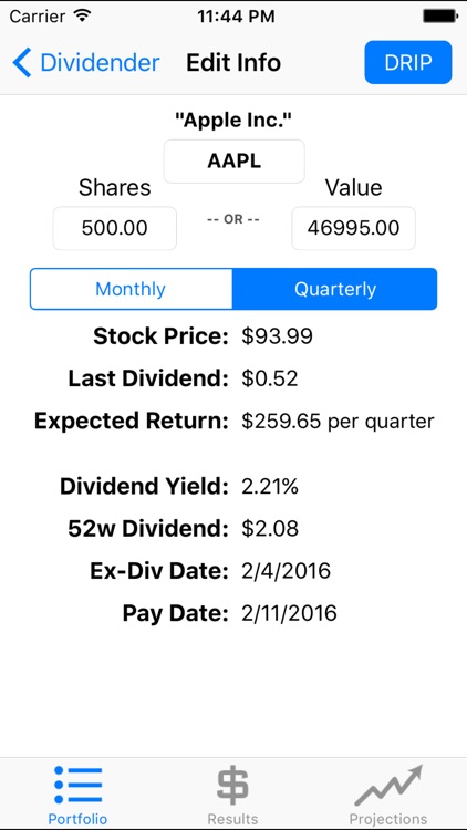 Dividender - Compound Interest Calculator for DRIP & Dividend Stock Portfolios