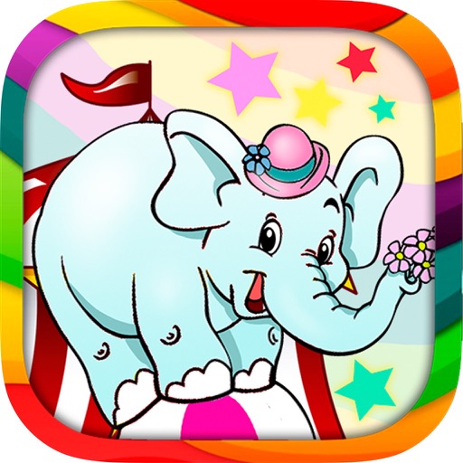 Paint big circus and clowns - coloring book icon