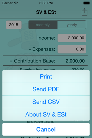 SV & ESt - social security (SVA) and income tax calculator for self-employed people in Austria screenshot 4