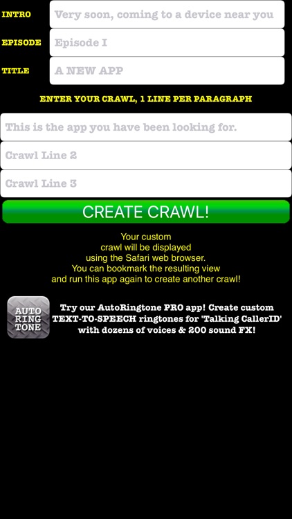 STAR WORDZ Crawl Creator Create & Share Crawling Wars Style Text Message Title Screen by StarWordz