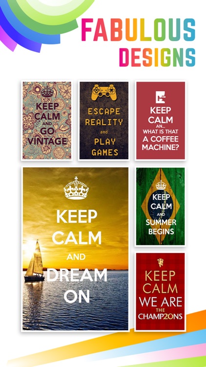 Keep Calm And Carry On Wallpapers & Posters Creator with Funny Icons & Logos