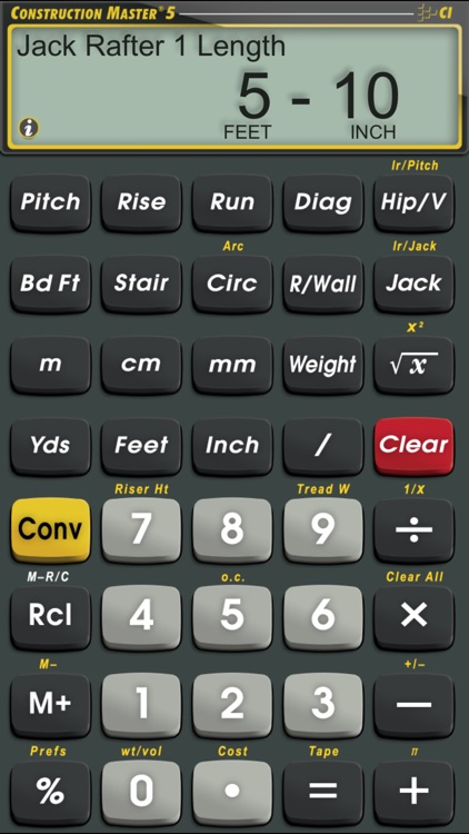 Construction Master 5 -- Feet Inch Fraction Construction Math Calculator for Builders, Contractors, Carpenters, Engineers, Architects and other Building Professionals