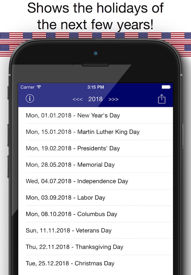 Holiday Calendar USA 2016 - Federal Public US Holidays for Vacation and free time Planning screenshot 3