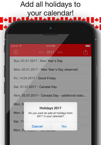 Holiday Calendar Canada 2016 - Public Statutory Canadian Holidays for Vacation and free time Planning screenshot 2