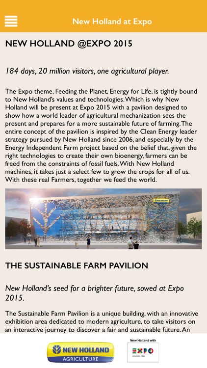 New Holland Agriculture Expo Milano 2015 Official app