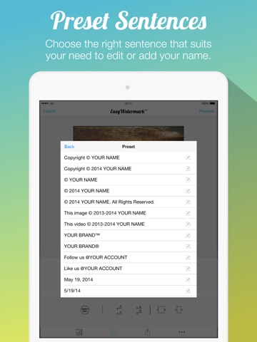 Easy Watermark for Photo - Insert text watermark on Photos iPad Edition screenshot 3