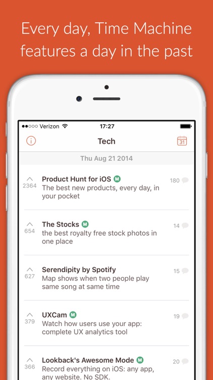 Time Machine - re-discover the best new products from Product Hunt