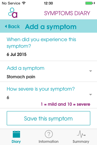 Ovarian Cancer Symptoms Diary screenshot 2