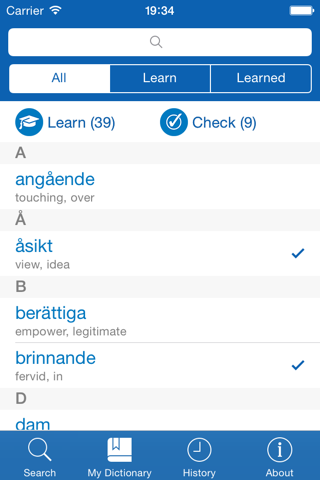 Swedish−English dictionary screenshot 3