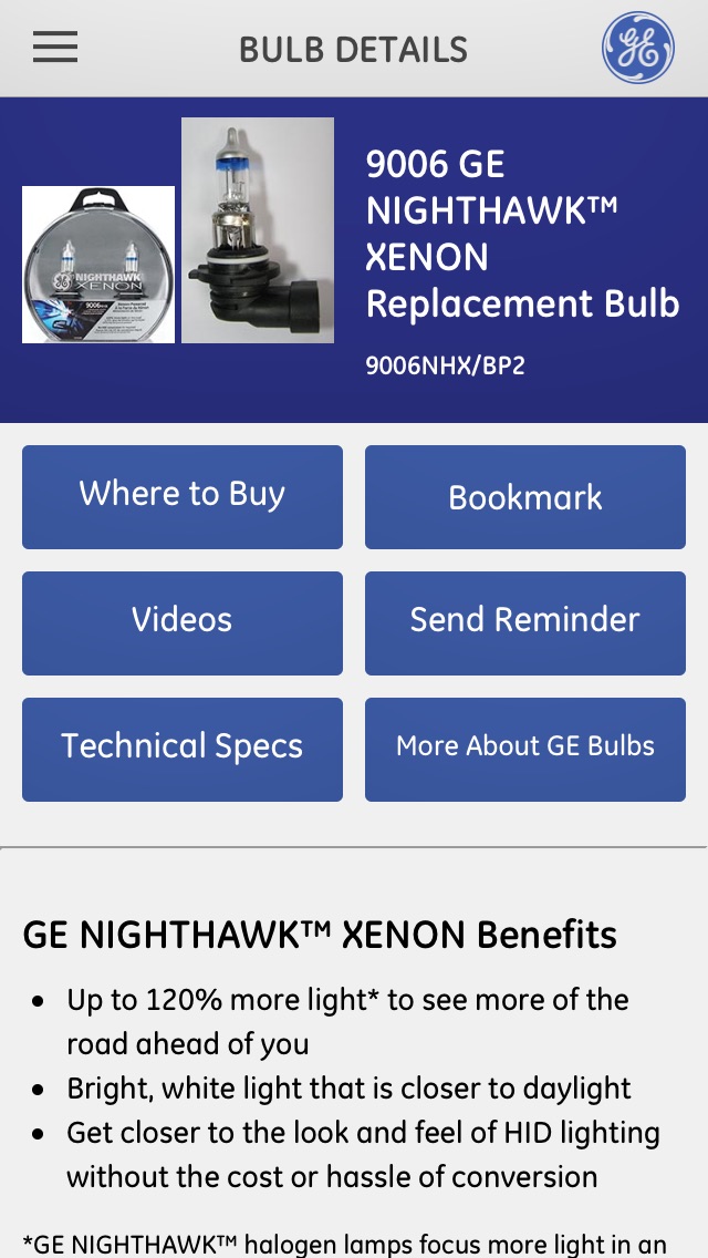 GE Auto Bulb Finder iPhone App