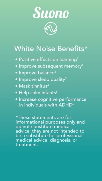 Suono Noise Masking - Soothing white, pink, and brownian noise to aid power napping, meditating, chilling and concentrating