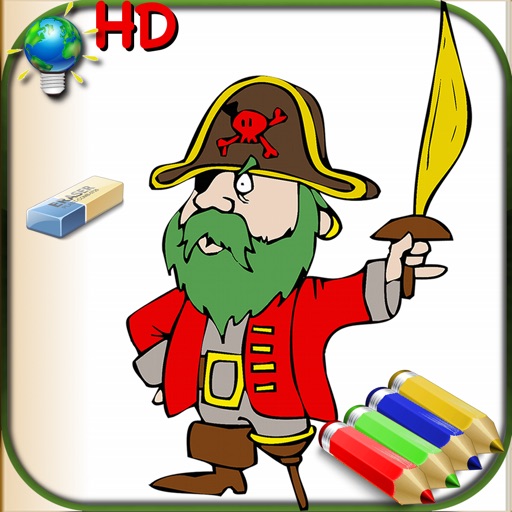 Coloring Book for Boys for iPhone and iPod with colored pencils - 36 drawings to color with dragons, pirates, cars, and more - HD icon