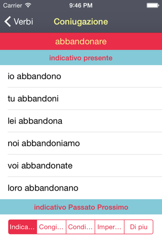 italian verbs conjugator screenshot 2