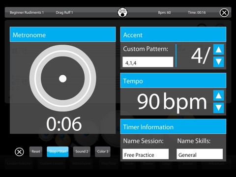 Learn Drum Skills - Practice Tab Flames Strokes Fills Rudiments Paradiddles Lessons with Metronome Teaching screenshot 2