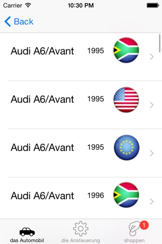 Parts and diagrams for Audi screenshot 2