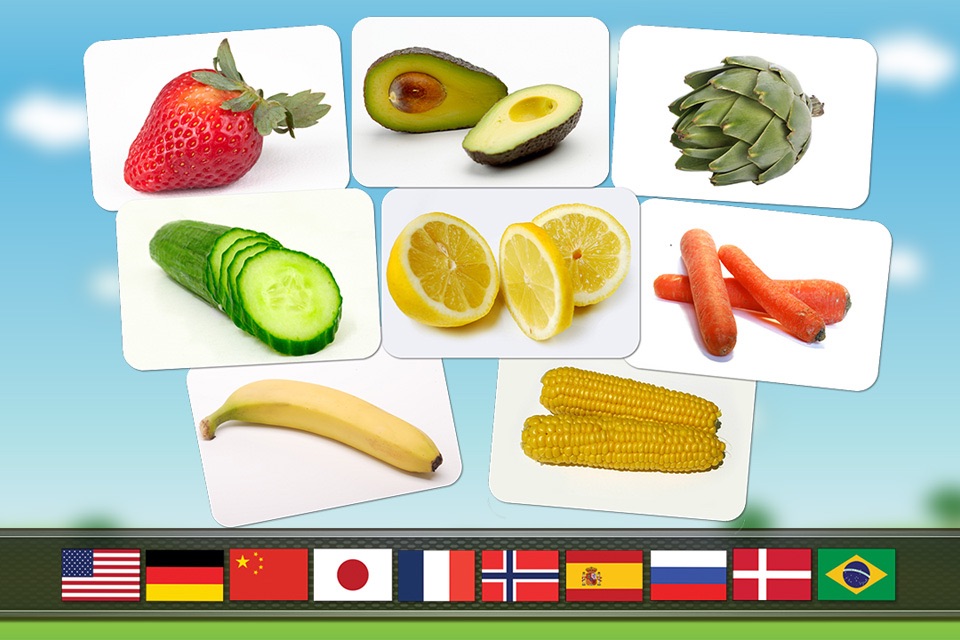 Fruits and vegetables flashcards quiz and matching game for toddlers and kids in English screenshot 2