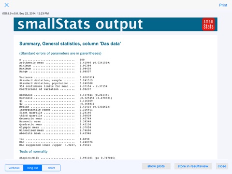 smallStats - statistics for science and education in the field or on the lab bench screenshot 4